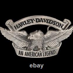 Boucle de ceinture vintage XL en laiton avec logo du bouclier de bar Harley Davidson pour motocyclistes