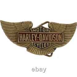 Boucle de ceinture vintage des années 80 avec logo de bouclier Bar Harley Davidson en laiton pour motard de moto
