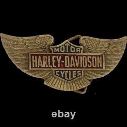 Boucle de ceinture vintage des années 80 avec logo de bouclier Bar Harley Davidson en laiton pour motard de moto