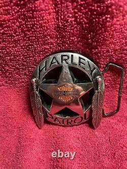 Boucle de ceinture vintage rare en laiton avec l'écusson du bar des motos Harley Davidson Patrol