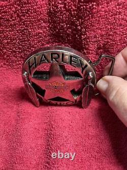 Boucle de ceinture vintage rare en laiton avec l'écusson du bar des motos Harley Davidson Patrol