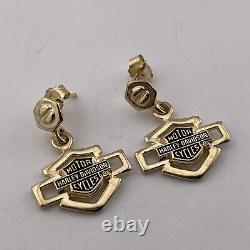 Boucles d'oreilles Harley-Davidson Pendentif Bar & Shield Tête de Clou 10K Or Jaune 3,7 Grammes