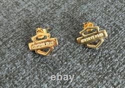 Boucles d'oreilles à clous en diamant Bar & Shield Harley Davidson en or 10K / 14K rare vintage