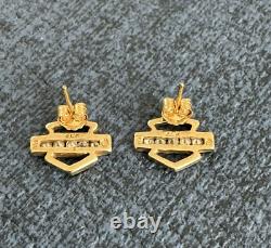 Boucles d'oreilles à clous en diamant Bar & Shield Harley Davidson en or 10K / 14K rare vintage