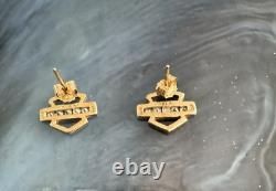 Boucles d'oreilles à clous en diamant Bar & Shield Harley Davidson en or 10K / 14K rare vintage