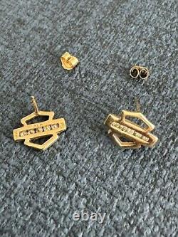 Boucles d'oreilles à clous en diamant Bar & Shield Harley Davidson en or 10K / 14K rare vintage