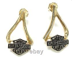 Boucles d'oreilles en or jaune 10 carats avec pendentif Harley-Davidson Bar Shield