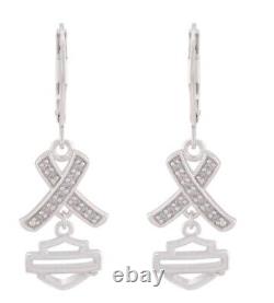 Boucles d'oreilles pendantes Harley Davidson pour femmes avec croix en cristal et logo Bar & Shield HDE0576