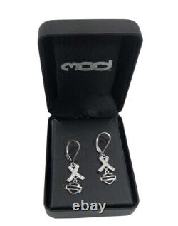 Boucles d'oreilles pendantes Harley Davidson pour femmes avec croix en cristal et logo Bar & Shield HDE0576