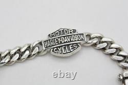 Bracelet chaîne à maille gourmette avec barre et bouclier en argent sterling 925 Harley Davidson de 21,8g.