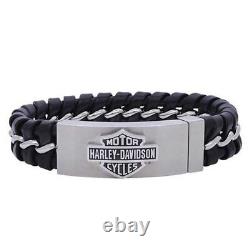 Bracelet d'identité Harley-Davidson pour homme avec fermoir caché et logo Bar & Shield en acier inoxydable