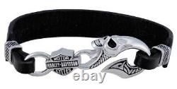 Bracelet en cuir Harley-Davidson pour homme avec motif crâne et logo Bar & Shield HDB0443