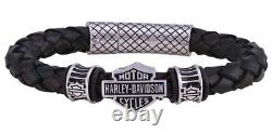 Bracelet en cuir tressé Bar & Shield Harley-Davidson pour homme en noir HSB0217