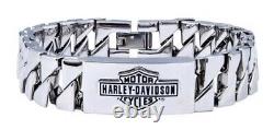 Bracelet long pour homme Harley-Davidson avec maillons en acier et plaque d'identification en forme de Bar & Shield - HSB0142