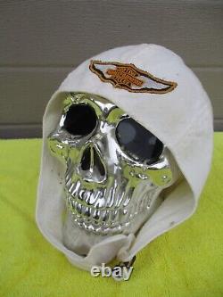 Casquette de crâne en tissu vintage Harley-Davidson avec écusson Bar & Shield, style pilote avec sangle