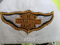 Casquette de crâne en tissu vintage Harley-Davidson avec écusson Bar & Shield, style pilote avec sangle