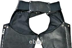 Chaps Harley Davidson pour femmes M en cuir noir, doublés de poches, bar shield vintage vtg