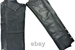 Chaps Harley Davidson pour femmes M en cuir noir, doublés de poches, bar shield vintage vtg