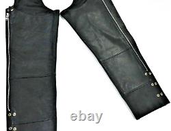 Chaps Harley Davidson pour femmes M en cuir noir, doublés de poches, bar shield vintage vtg