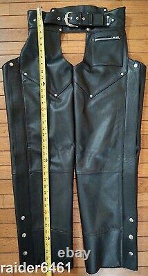 Chaps en cuir noir Vintage Harley Davidson pour hommes, taille L, avec logo Bar Shield H-D98142-92VM en excellent état