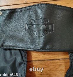 Chaps en cuir noir Vintage Harley Davidson pour hommes, taille L, avec logo Bar Shield H-D98142-92VM en excellent état