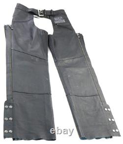 Chaps pour hommes Harley Davidson M en cuir noir doublé de tradition avec poche de bouclier de barre EUC