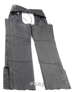 Chaps pour hommes Harley Davidson M en cuir noir doublé de tradition avec poche de bouclier de barre EUC