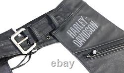 Chaps pour hommes Harley Davidson M en cuir noir doublé de tradition avec poche de bouclier de barre EUC