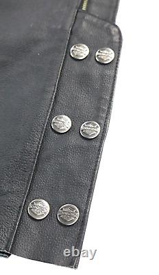 Chaps pour hommes Harley Davidson M en cuir noir doublé de tradition avec poche de bouclier de barre EUC