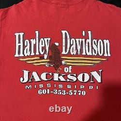 Chemise de moto vintage Harley Davidson des années 80 avec l'écusson de l'aigle Bar Shield du Sud du Mississippi