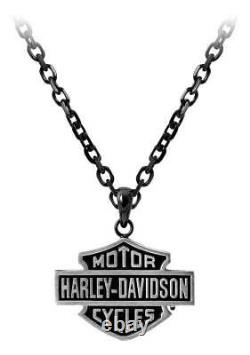 Collier De Chaîne Harley-davidson Pour Hommes Bord Noir Et Bouclier Hsn0054-22