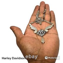 Collier de moto Harley Davidson Mod 925 Sterling avec grand pendentif en cristal Bar & Shield