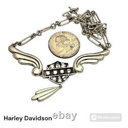 Collier de moto Harley Davidson Mod 925 Sterling avec grand pendentif en cristal Bar & Shield