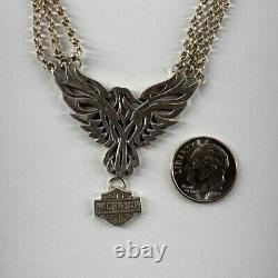 Collier en argent sterling Harley-Davidson Femme avec pendentif Wing Bar & Shield noir stone