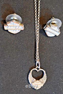 Collier et boucles d'oreilles en argent 925 Italie avec le logo Harley Davidson Winged Bar & Shield