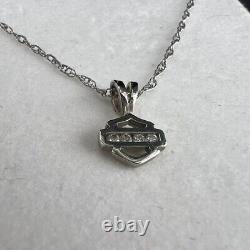 Collier pendentif Harley-Davidson Stamper 18 en or blanc 10 carats avec diamants et bouclier