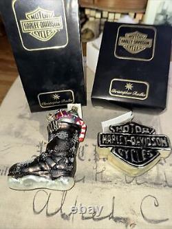 Deux Ornements De Noël Christopher Radko Harley Davidson Bar Et Bouclier! Nib