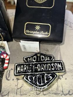 Deux Ornements De Noël Christopher Radko Harley Davidson Bar Et Bouclier! Nib