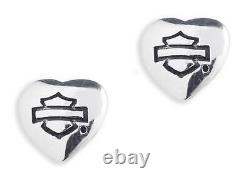 Ensemble collier et boucles d'oreilles 'Coeur Bar & Shield' Harley-Davidson pour femmes de 16 po, en argent.