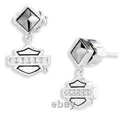 Ensemble collier et boucles d'oreilles Harley-Davidson pour femmes, barre et bouclier en cristal de 16 pouces, argent