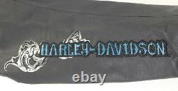 Femme Harley Davidson Veste En Cuir XL Bouclier De Barre Bleu Noir Brodé Zip