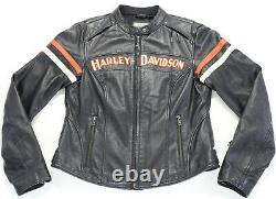 Femmes Harley Davidson Veste En Cuir M Miss Enthusiast Noir Orange Bar Shield