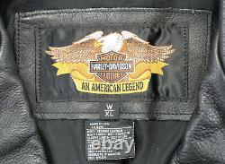 Femmes Harley Davidson Veste En Cuir XL Peaux De Base Noir Double Glissière Bar Bouclier