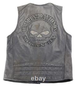 Gilet en cuir noir Harley Davidson pour homme S avec crâne réfléchissant Willie G et barre de conduite