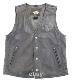 Gilet en cuir noir Harley Davidson pour homme S avec crâne réfléchissant Willie G et barre de conduite