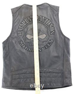 Gilet en cuir noir Harley Davidson pour homme S avec crâne réfléchissant Willie G et barre de conduite