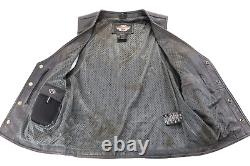 Gilet en cuir noir Harley Davidson pour homme S avec crâne réfléchissant Willie G et barre de conduite