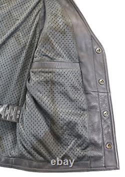 Gilet en cuir noir Harley Davidson pour homme S avec crâne réfléchissant Willie G et barre de conduite