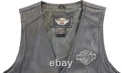 Gilet en cuir noir Harley Davidson pour homme S avec crâne réfléchissant Willie G et barre de conduite