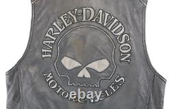 Gilet en cuir noir Harley Davidson pour homme S avec crâne réfléchissant Willie G et barre de conduite